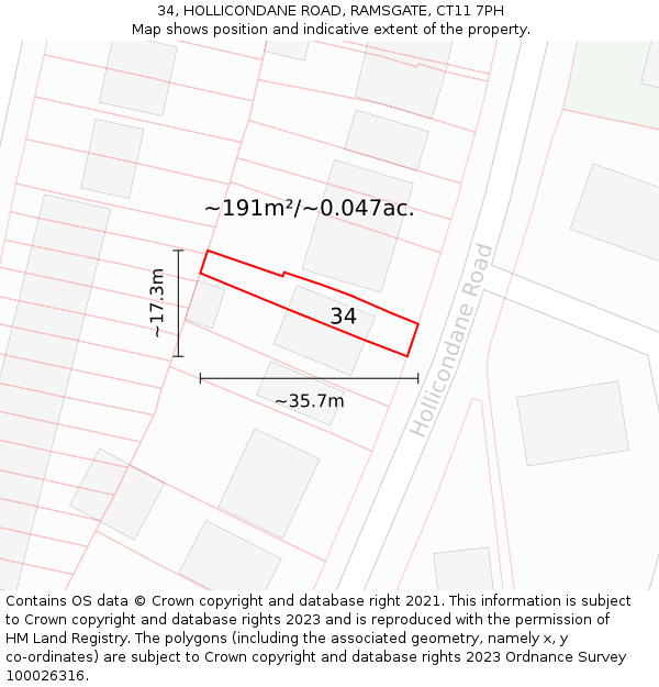 34, HOLLICONDANE ROAD, RAMSGATE, CT11 7PH: Plot and title map