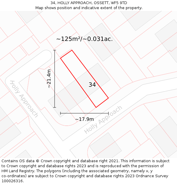 34, HOLLY APPROACH, OSSETT, WF5 9TD: Plot and title map