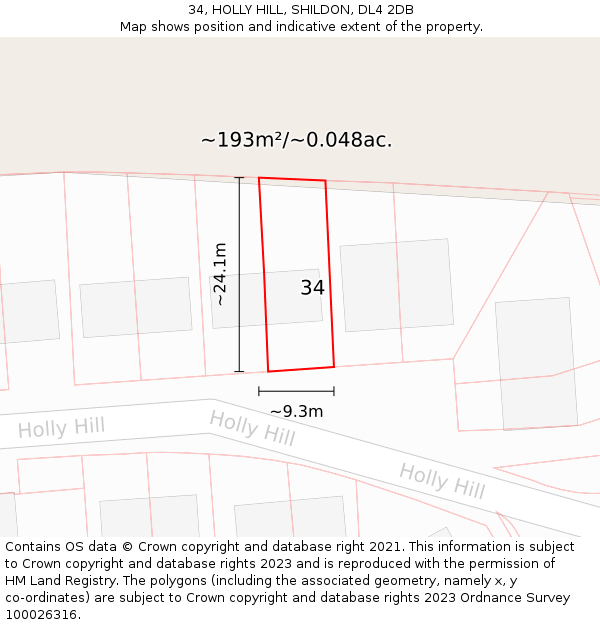 34, HOLLY HILL, SHILDON, DL4 2DB: Plot and title map