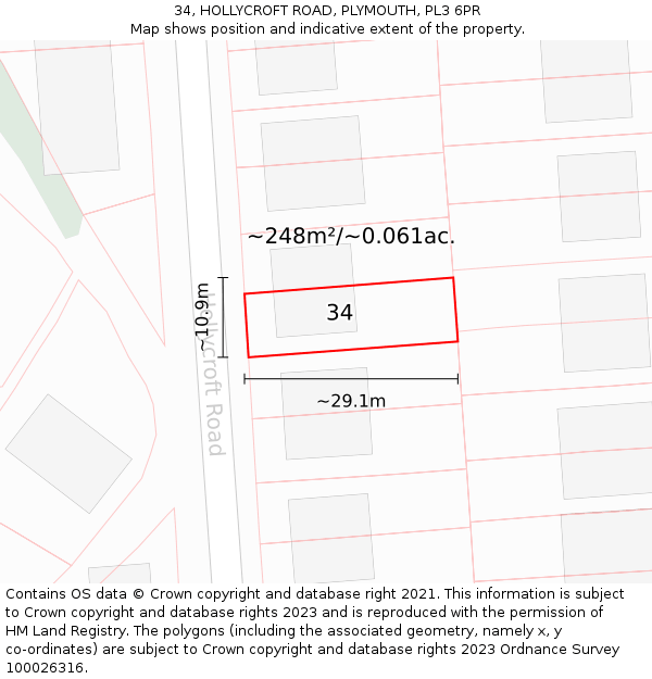 34, HOLLYCROFT ROAD, PLYMOUTH, PL3 6PR: Plot and title map