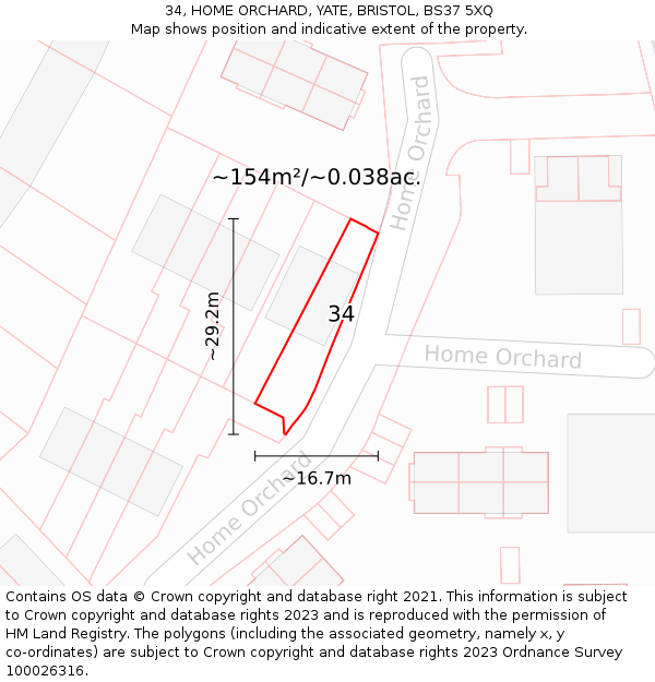 34, HOME ORCHARD, YATE, BRISTOL, BS37 5XQ: Plot and title map