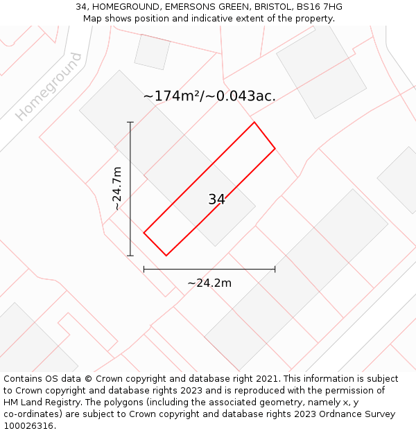 34, HOMEGROUND, EMERSONS GREEN, BRISTOL, BS16 7HG: Plot and title map