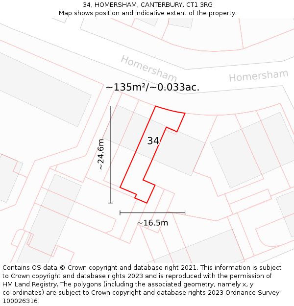 34, HOMERSHAM, CANTERBURY, CT1 3RG: Plot and title map