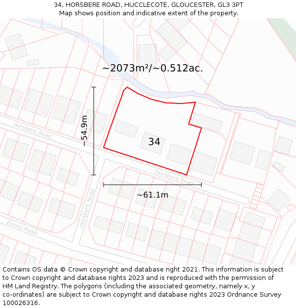 34, HORSBERE ROAD, HUCCLECOTE, GLOUCESTER, GL3 3PT: Plot and title map