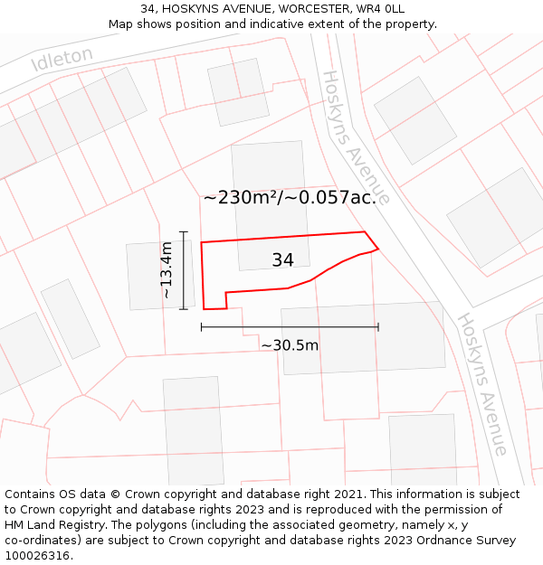 34, HOSKYNS AVENUE, WORCESTER, WR4 0LL: Plot and title map