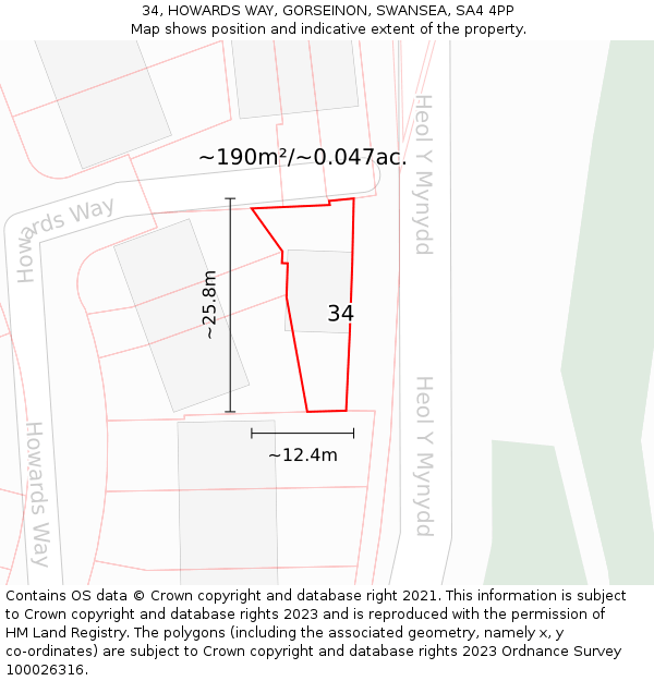 34, HOWARDS WAY, GORSEINON, SWANSEA, SA4 4PP: Plot and title map