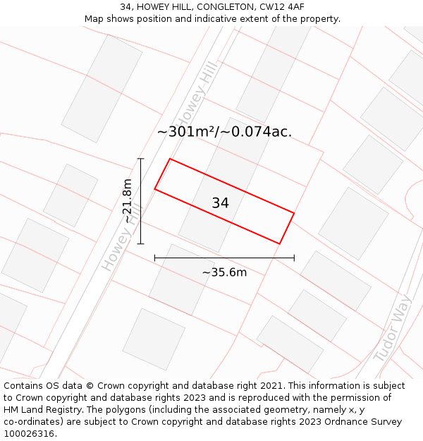 34, HOWEY HILL, CONGLETON, CW12 4AF: Plot and title map