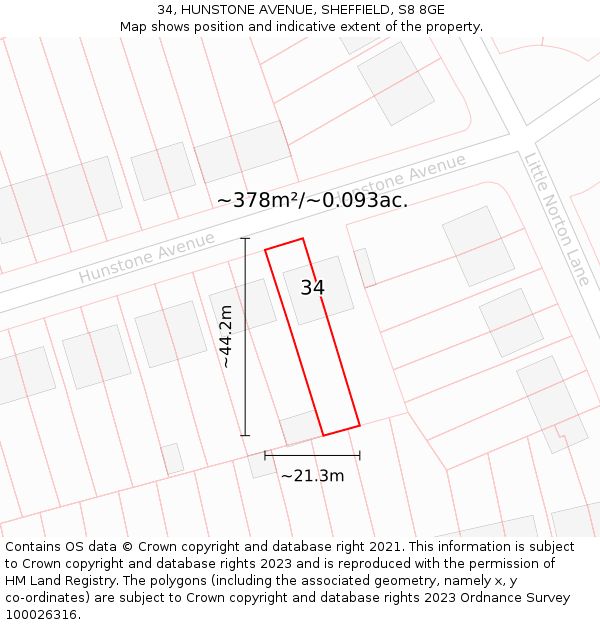 34, HUNSTONE AVENUE, SHEFFIELD, S8 8GE: Plot and title map