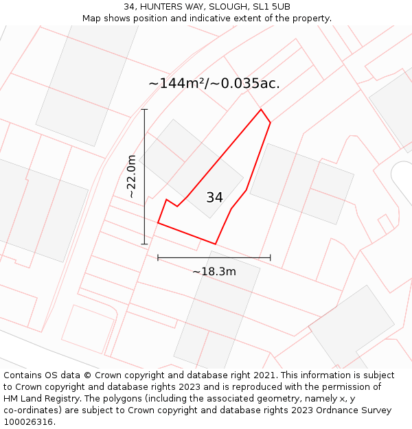 34, HUNTERS WAY, SLOUGH, SL1 5UB: Plot and title map