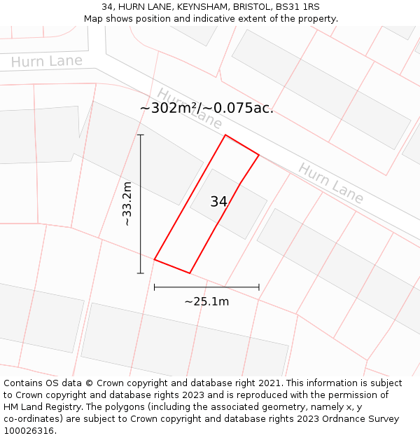 34, HURN LANE, KEYNSHAM, BRISTOL, BS31 1RS: Plot and title map