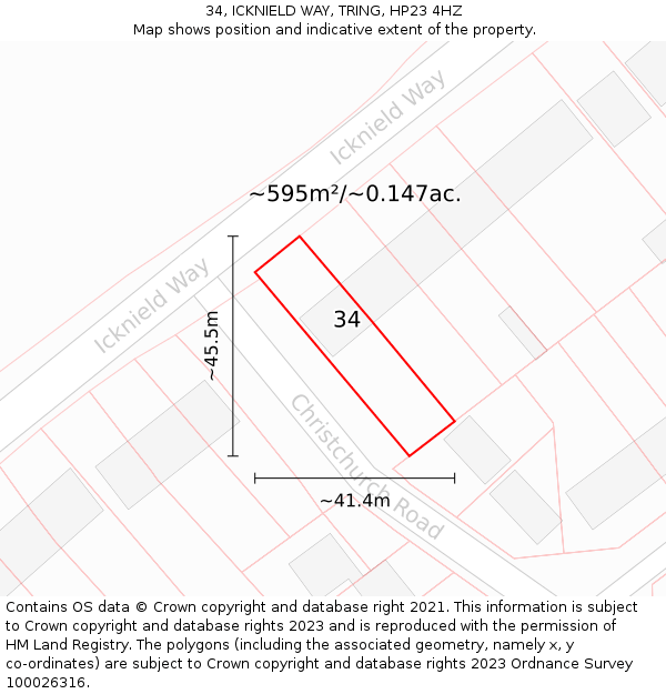 34, ICKNIELD WAY, TRING, HP23 4HZ: Plot and title map