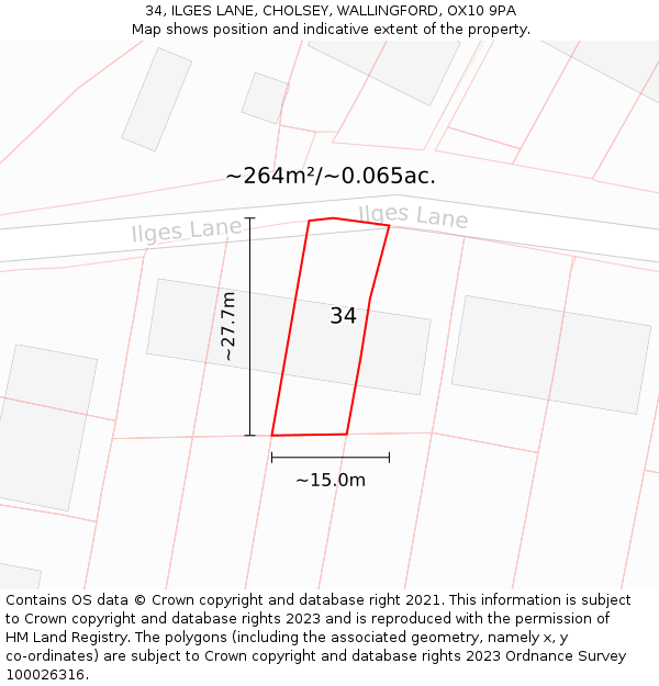 34, ILGES LANE, CHOLSEY, WALLINGFORD, OX10 9PA: Plot and title map