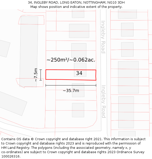 34, INGLEBY ROAD, LONG EATON, NOTTINGHAM, NG10 3DH: Plot and title map