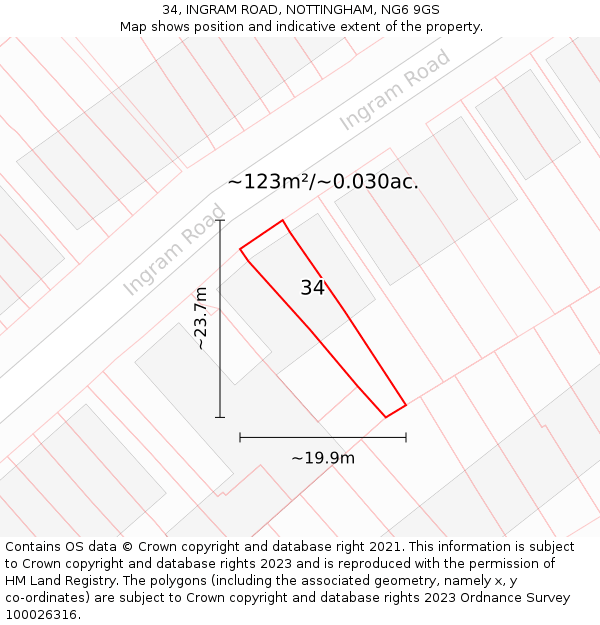 34, INGRAM ROAD, NOTTINGHAM, NG6 9GS: Plot and title map