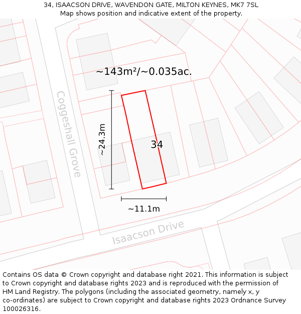 34, ISAACSON DRIVE, WAVENDON GATE, MILTON KEYNES, MK7 7SL: Plot and title map