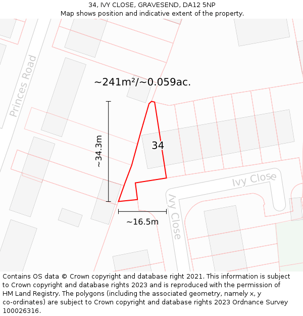 34, IVY CLOSE, GRAVESEND, DA12 5NP: Plot and title map