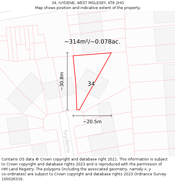 34, IVYDENE, WEST MOLESEY, KT8 2HG: Plot and title map