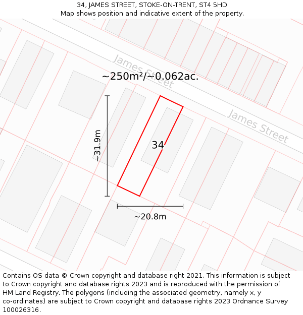 34, JAMES STREET, STOKE-ON-TRENT, ST4 5HD: Plot and title map