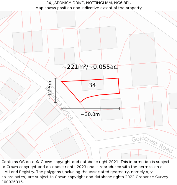 34, JAPONICA DRIVE, NOTTINGHAM, NG6 8PU: Plot and title map