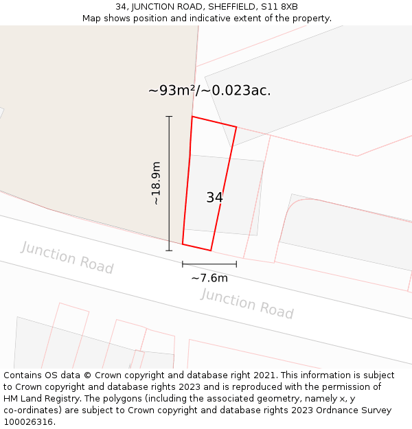 34, JUNCTION ROAD, SHEFFIELD, S11 8XB: Plot and title map