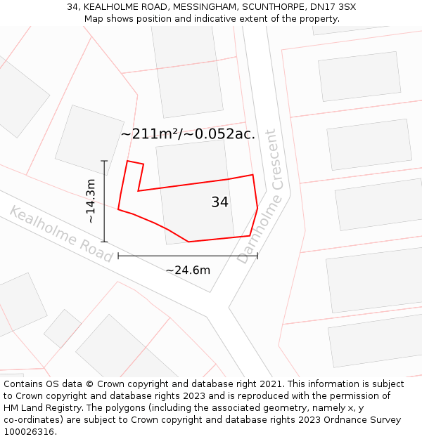 34, KEALHOLME ROAD, MESSINGHAM, SCUNTHORPE, DN17 3SX: Plot and title map