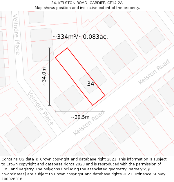 34, KELSTON ROAD, CARDIFF, CF14 2AJ: Plot and title map