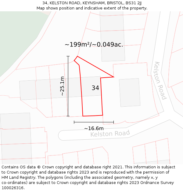 34, KELSTON ROAD, KEYNSHAM, BRISTOL, BS31 2JJ: Plot and title map