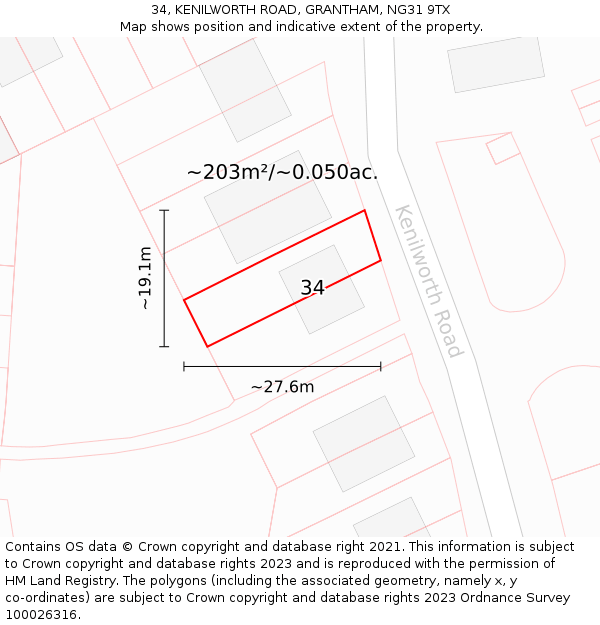 34, KENILWORTH ROAD, GRANTHAM, NG31 9TX: Plot and title map