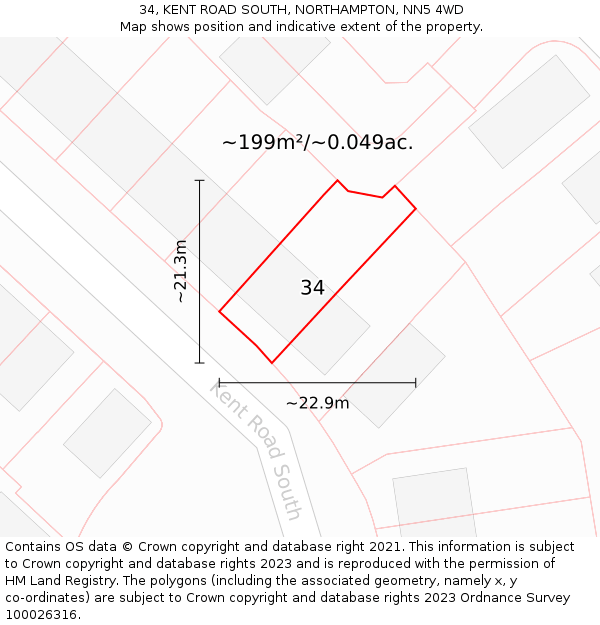 34, KENT ROAD SOUTH, NORTHAMPTON, NN5 4WD: Plot and title map