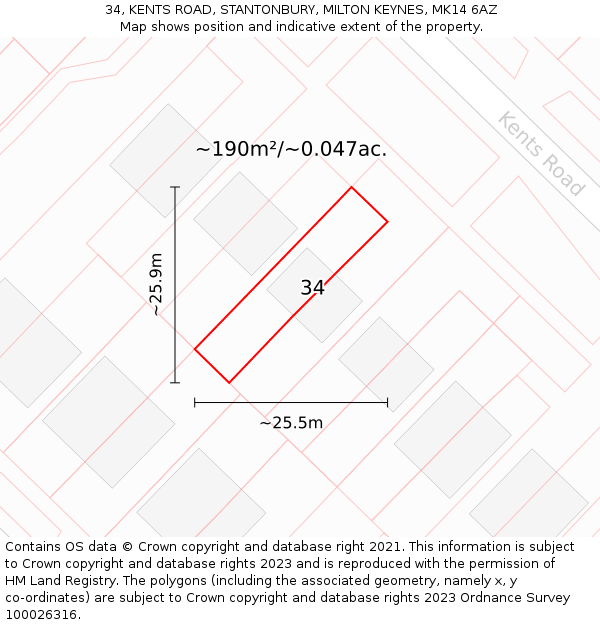 34, KENTS ROAD, STANTONBURY, MILTON KEYNES, MK14 6AZ: Plot and title map