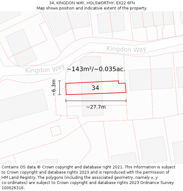 34, KINGDON WAY, HOLSWORTHY, EX22 6FN: Plot and title map