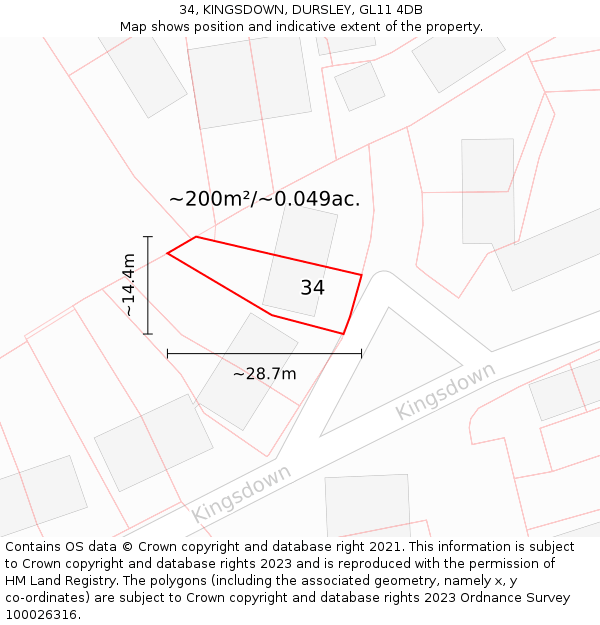 34, KINGSDOWN, DURSLEY, GL11 4DB: Plot and title map