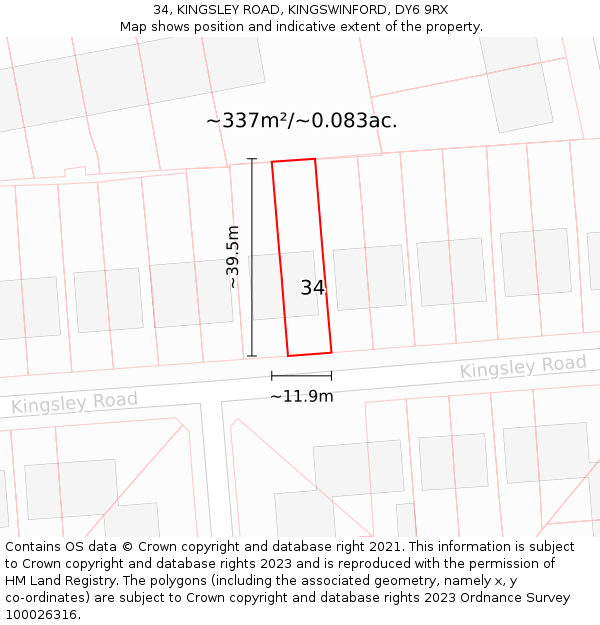 34, KINGSLEY ROAD, KINGSWINFORD, DY6 9RX: Plot and title map