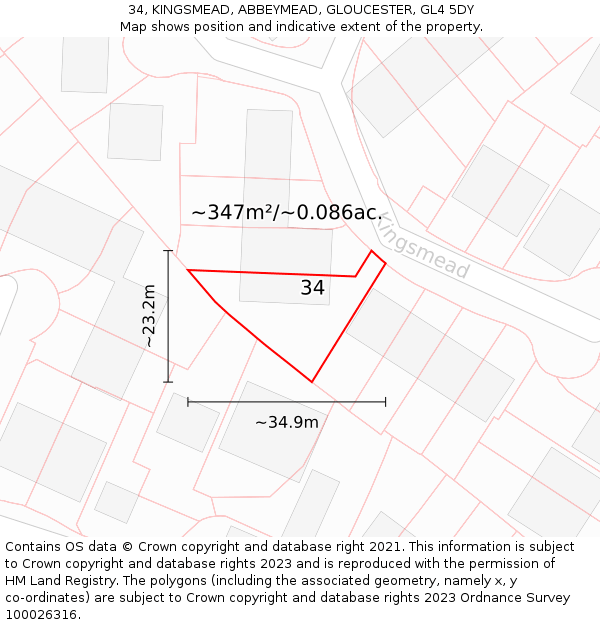 34, KINGSMEAD, ABBEYMEAD, GLOUCESTER, GL4 5DY: Plot and title map