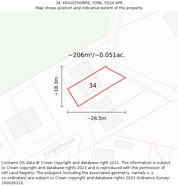 34, KINGSTHORPE, YORK, YO24 4PR: Plot and title map