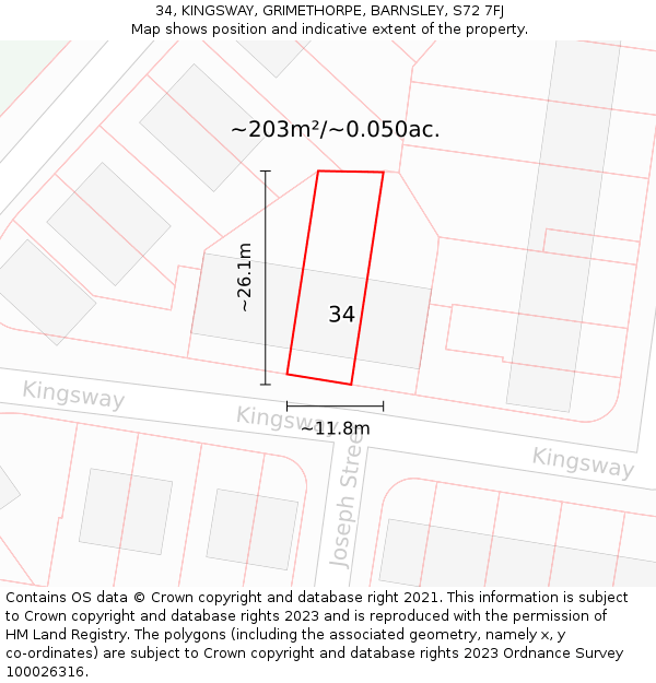 34, KINGSWAY, GRIMETHORPE, BARNSLEY, S72 7FJ: Plot and title map