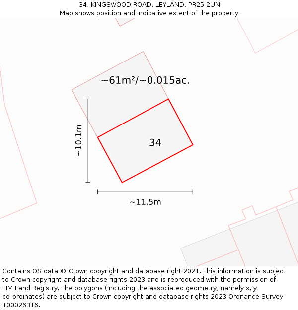 34, KINGSWOOD ROAD, LEYLAND, PR25 2UN: Plot and title map