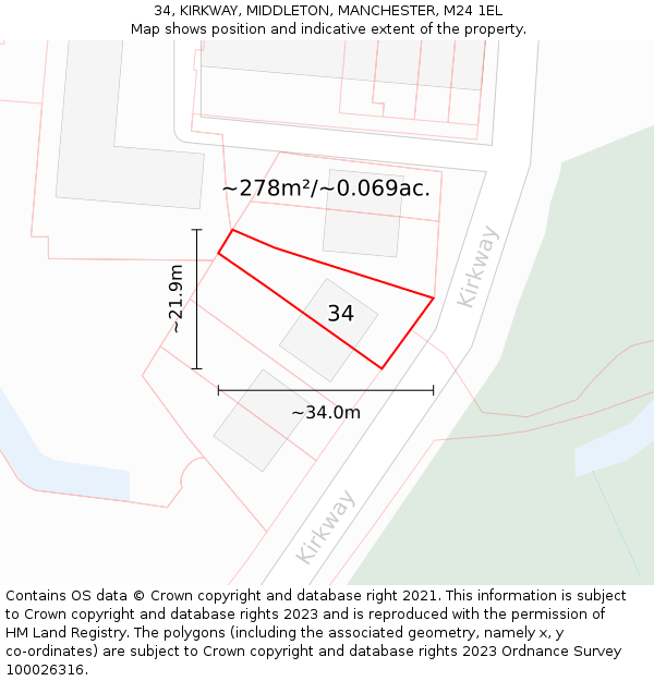 34, KIRKWAY, MIDDLETON, MANCHESTER, M24 1EL: Plot and title map