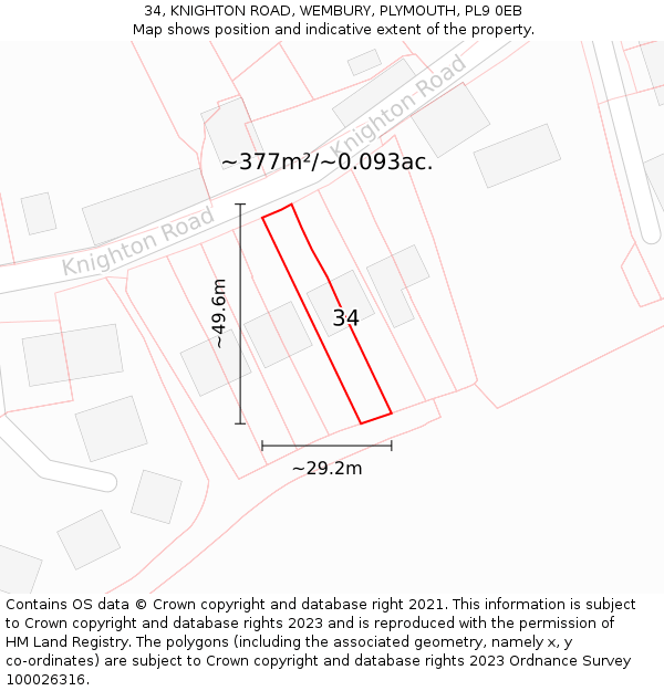 34, KNIGHTON ROAD, WEMBURY, PLYMOUTH, PL9 0EB: Plot and title map