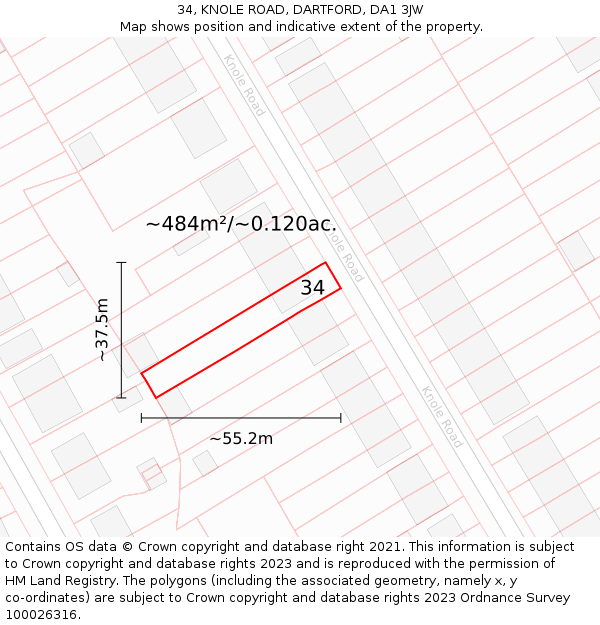 34, KNOLE ROAD, DARTFORD, DA1 3JW: Plot and title map