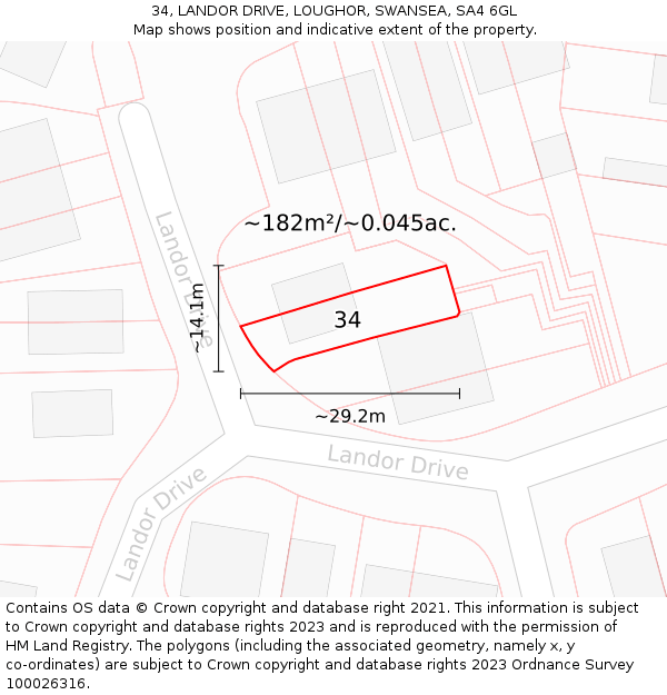 34, LANDOR DRIVE, LOUGHOR, SWANSEA, SA4 6GL: Plot and title map