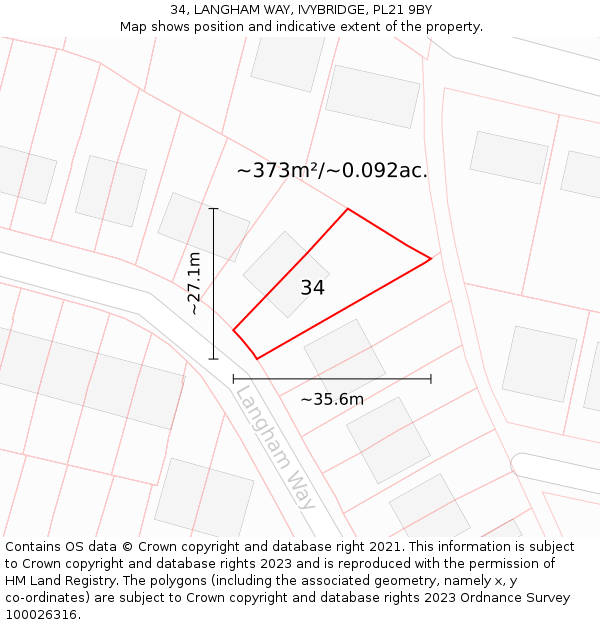 34, LANGHAM WAY, IVYBRIDGE, PL21 9BY: Plot and title map