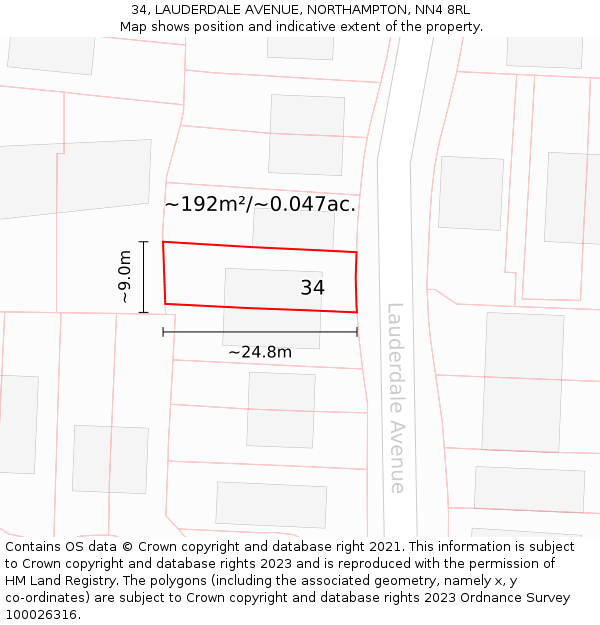 34, LAUDERDALE AVENUE, NORTHAMPTON, NN4 8RL: Plot and title map