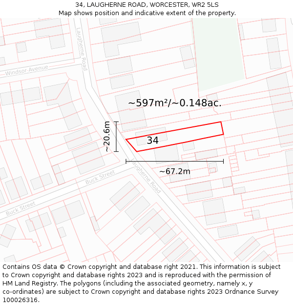 34, LAUGHERNE ROAD, WORCESTER, WR2 5LS: Plot and title map