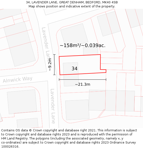 34, LAVENDER LANE, GREAT DENHAM, BEDFORD, MK40 4SB: Plot and title map