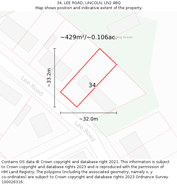 34, LEE ROAD, LINCOLN, LN2 4BQ: Plot and title map