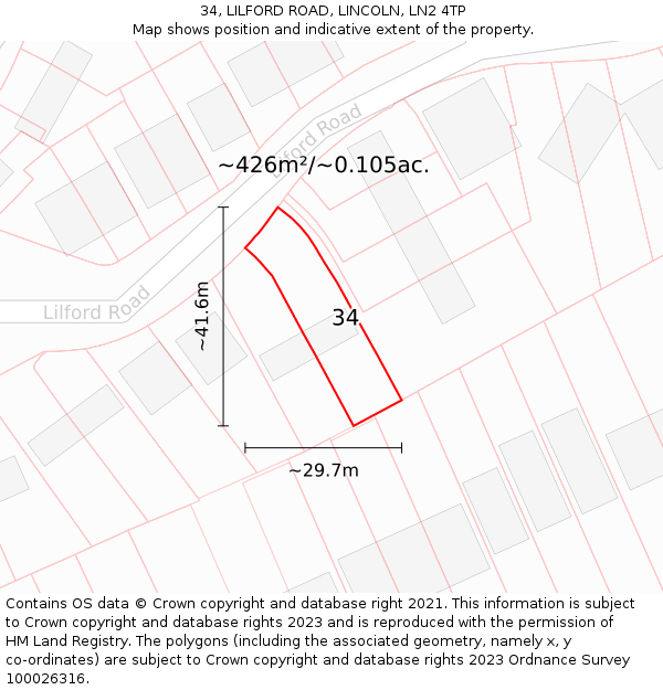 34, LILFORD ROAD, LINCOLN, LN2 4TP: Plot and title map