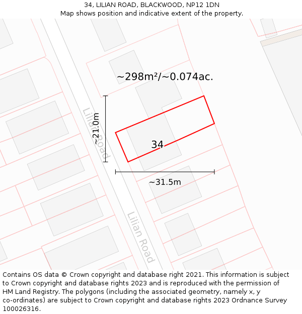 34, LILIAN ROAD, BLACKWOOD, NP12 1DN: Plot and title map