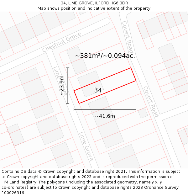 34, LIME GROVE, ILFORD, IG6 3DR: Plot and title map