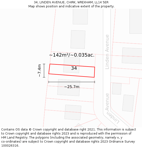 34, LINDEN AVENUE, CHIRK, WREXHAM, LL14 5ER: Plot and title map